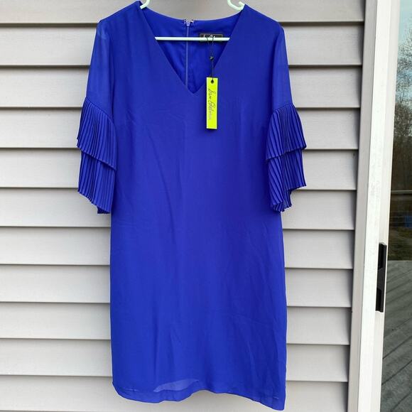 🧡SALE: NWT Sam Edelman size 6 Solid Pleated Sleeve Shift Dress - Cobalt Blue - Picture 2 of 9